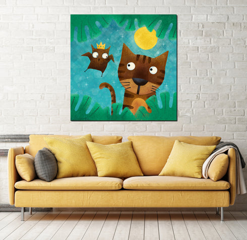 Tabbs and Titch the Little Owl - Cat Art Canvas